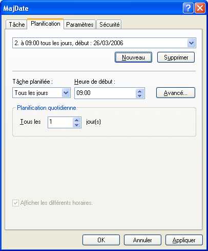 Properties of a planified task, 3